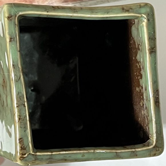 VINTAGE Ceramic Footed Bud Vase Pencil Holder Wabi Sabi Green Glossy Glaze - Picture 10 of 11